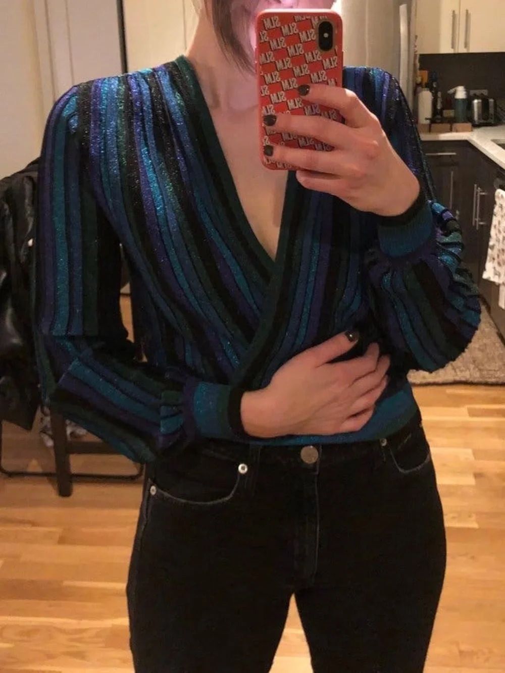 Ronny Kobo Metallic Stripe Knit Top